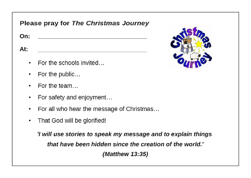 Sample Christmas Journey prayer card