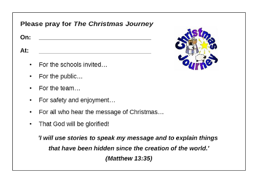 Sample Christmas Journey prayer card Sample Christmas Journey prayer card